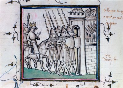 Tilbakekomsten til Charles VI av Frankrike etter slaget ved Rosbecque, 1382, 1300-1400-tallet av Unbekannt