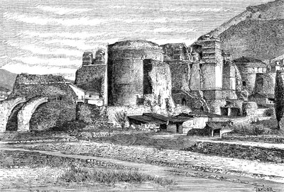 Ruinene av basilikaen i Pergamon, Tyrkia, 1895 av Unbekannt