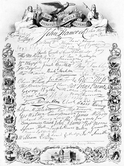 Signaturene til den amerikanske uavhengighetserklæringen, c1776, c1920 av Unbekannt