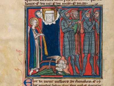 Den sjette engelen blåste i trompeten... Miniatyr fra: Apocalypse de saint Jean, ca 1320. av Unbekannt