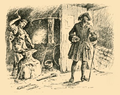Hammerslagene hans på ambolten holdt tid til sangen hans, 1907. av Unbekannt