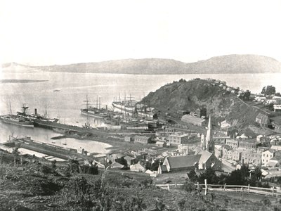 Byen og havnen, Port Chalmers, New Zealand, 1895. av Unbekannt