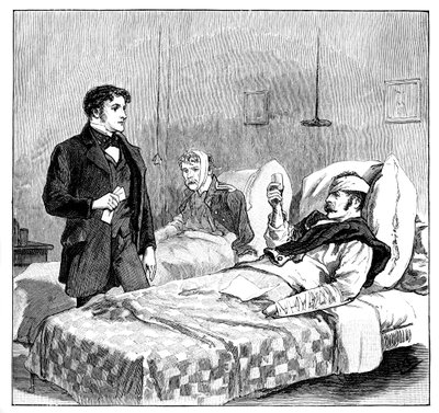De sårede soldatene skåler for dronningen, ca 1850-tallet, 1888 av Unbekannt