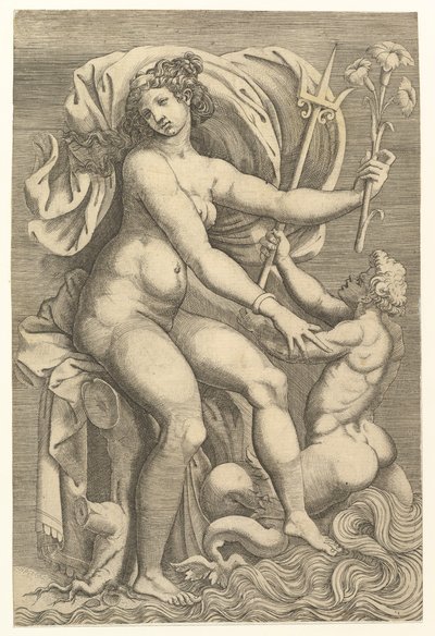 Thetis Sittende med en Triton, 1500-tallet. av Unbekannt