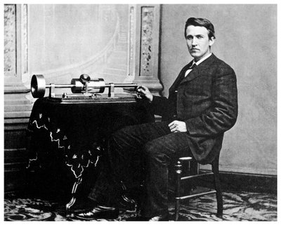 Thomas Alva Edison, amerikansk oppfinner, med sin fonograf, c1878 1955 av Unbekannt