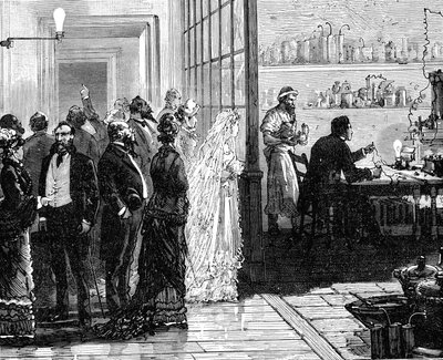 Thomas Edison eksperimenterte med elektriske lamper på bryllupsdagen, 1871 1883 av Unbekannt