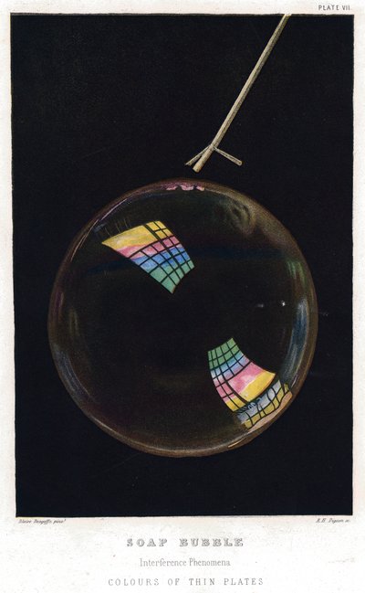 Thomas Young 1773-1829, Tynne filmer illustrert med såpeboble, 1872 av Unbekannt