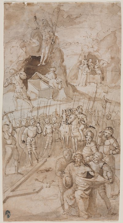 Three Scenes from the Passion of Christ recto Architectural Sketch verso, 1500-tallet. av Unbekannt