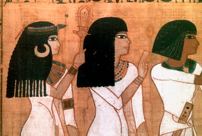 Tre søstre, detalj fra et gammelt egyptisk veggmaleri av Unbekannt