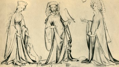 Tre unge kvinner, c1400, 1943. av Unbekannt