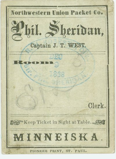 Billett til dampbåten Phil. Sheridan, 9. desember 1868 av Unbekannt