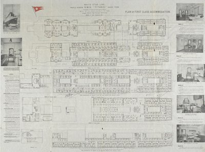 Titanic førsteklasses dekkplan, 1911 av Unbekannt