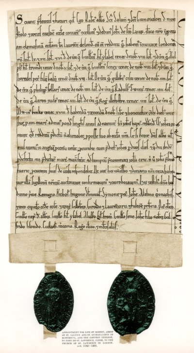 Skjøte for eiendommer rundt Guildhall, City of London, c1182-1201 1886 av Unbekannt