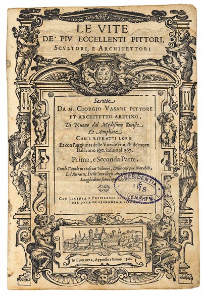 Tittelside fra: Giorgio Vasari, The Lives of the Most Excellent Italian Painters, Sculptors, 1568. av Unbekannt