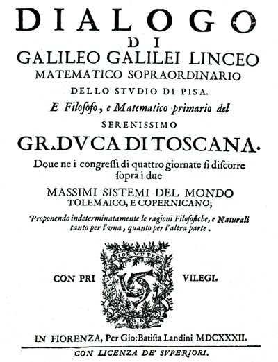 Tittelside til Dialogo, av Galileo, 1632 av Unbekannt