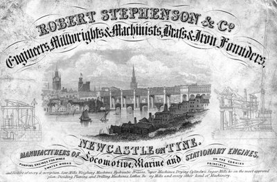 Handelskort fra Robert Stephenson & Company, engelsk ingeniør, ca 1800-tallet av Unbekannt
