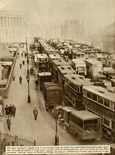 Trafikkkork på Blackfriars Bridge, London, 1935. av Unbekannt
