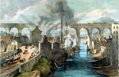 Tog som krysser Stockport-viadukten på London & North Western Railway, c1845 av Unbekannt