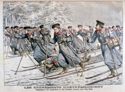 Transport av syke og sårede russiske tropper på ski, russisk-japansk krig, 1904 av Unbekannt
