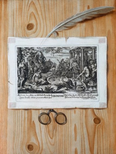 Trompe l’oeil med kobberstikk av Unbekannt