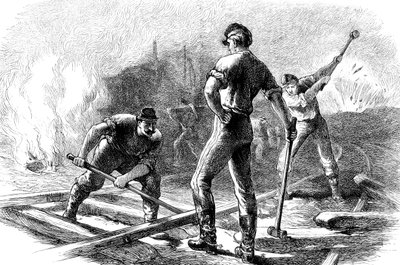 Tropper river opp en jernbane, amerikansk borgerkrig, 1861-1865 c1880 av Unbekannt