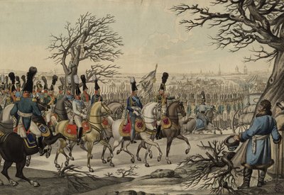 Tsar Alexander I og kong Frederick William III før troppene, ca 1813 av Unbekannt