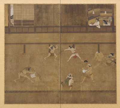 Skjerm med to paneler som viser brytere, Edo-perioden, 1600-tallet. av Unbekannt