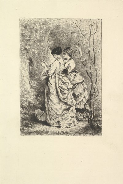 To unge damer i en hage, 1873-74. av Unbekannt