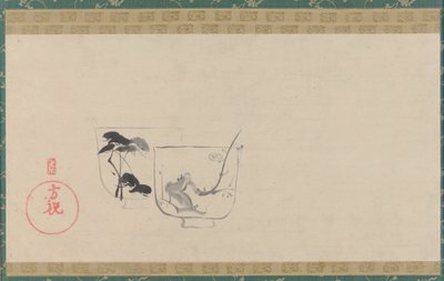 To kopper dekorert med henholdsvis furu og plomme, Edo-tid, trolig 1800-tallet. av Unbekannt