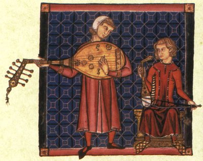 To minstreller. Illustrasjon fra kodeksen til Cantigas de Santa Maria, ca. 1280 av Unbekannt