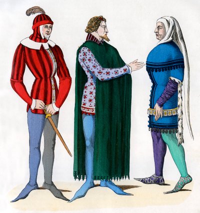 Betjent og herrer i 1300-tallsdrakt, 1882-1884 av Unbekannt