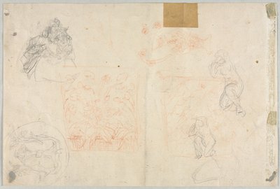 Ulike skisser av figurer og planter verso, 1800-tallet. av Unbekannt