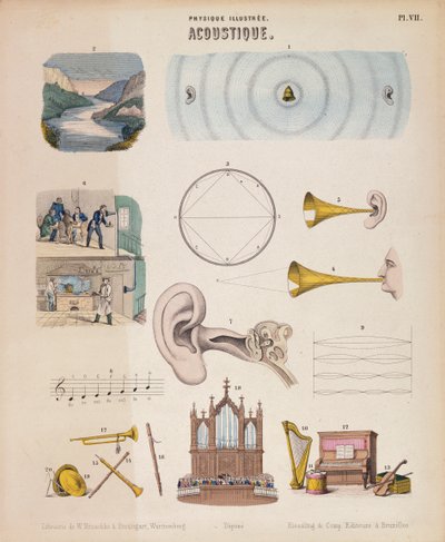 Ulike musikkinstrumenter og lyder, Wurtemberg, c1850 av Unbekannt