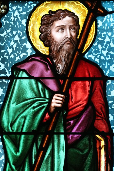 Vault de Lugny kirke. Glassmaleri. Den hellige apostelen Filip. Frankrike av Unbekannt