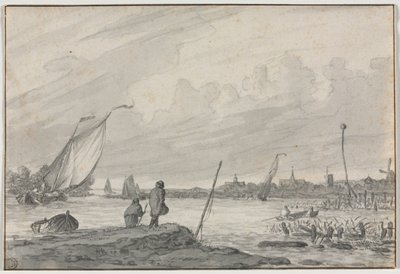 Utsikt over Alkmaar med båter, 1600-tallet. av Unbekannt
