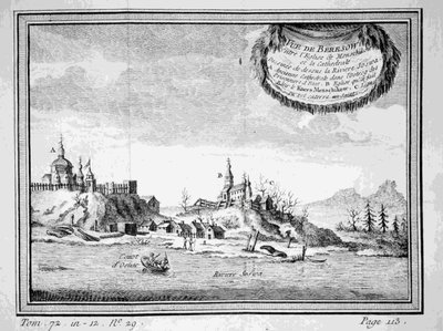 Utsikt over Beryozovo fra Sosva-elven, 1770-tallet av Unbekannt