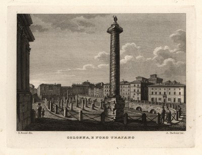 Utsikt over Trajans søyle og Trajans forum, Colonna e Foro Trajano av Unbekannt