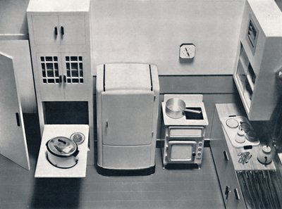 Utsikt over et kjøkken, designet av H.M.V. Husholdningsapparater, 1938 av Unbekannt