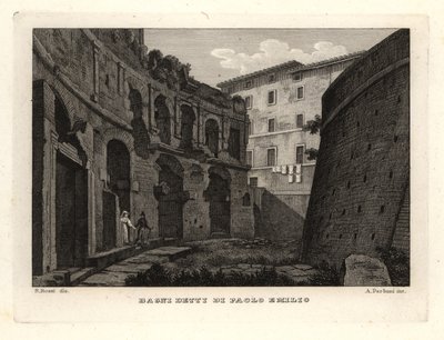 Utsikt over badene til Paolo Emilio ved Trajans forum, Bagni Detti di Paolo Emilio av Unbekannt