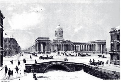 Utsikt over Kazan-katedralen i St. Petersburg, ca. 1850 av Unbekannt