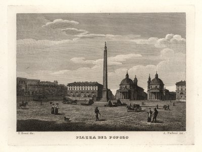 Utsikt over Piazza del Popolo, Roma, med gammel obelisk fra Heliopolis, Egypt av Unbekannt