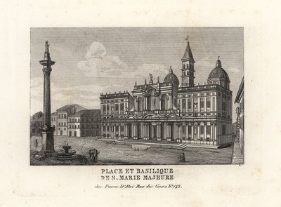 Utsikt over Piazza e Basilica di Santa Maria Maggiore, torget og kirken Saint Mary Major med dens Mariasøyle, Roma av Unbekannt