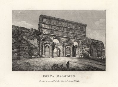 Utsikt over Porta Maggiore-porten med akvedukter, større port eller Porta Prenestina, i Aurelian-muren, Roma av Unbekannt