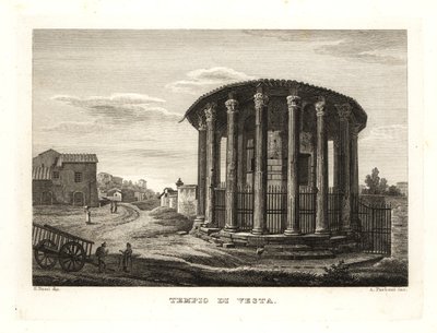 Utsikt over Vesta-tempelet, Tempio di Vesta, Roma av Unbekannt