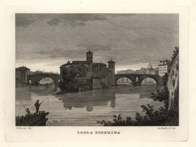 Utsikt over Tiberøya, Isola Tiberina, Roma av Unbekannt