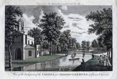 Utsikt over den bakre delen av Cassina og Serpentine River i Chiswick Gardens, London av Unbekannt