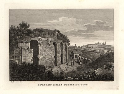 Utsikt over utsiden av Titus-badene, Thermae Titi, Terme di Tito av Unbekannt