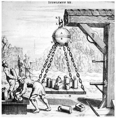 Fra Guerickes demonstrasjon av lufttrykkets kraft, 1672 av Unbekannt