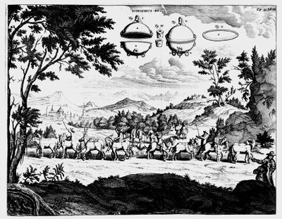Von Guerickes demonstrasjon av styrken til lufttrykket, 1672 av Unbekannt