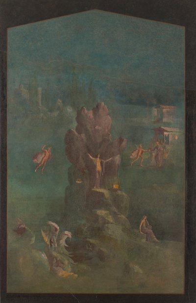 Veggmaleri: Perseus og Andromeda i landskap, fra keiservillaen..., 1. århundre f.Kr. av Unbekannt